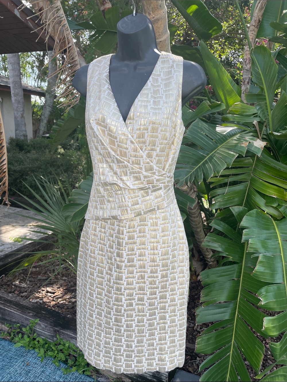 Gold brocade drop waist dress